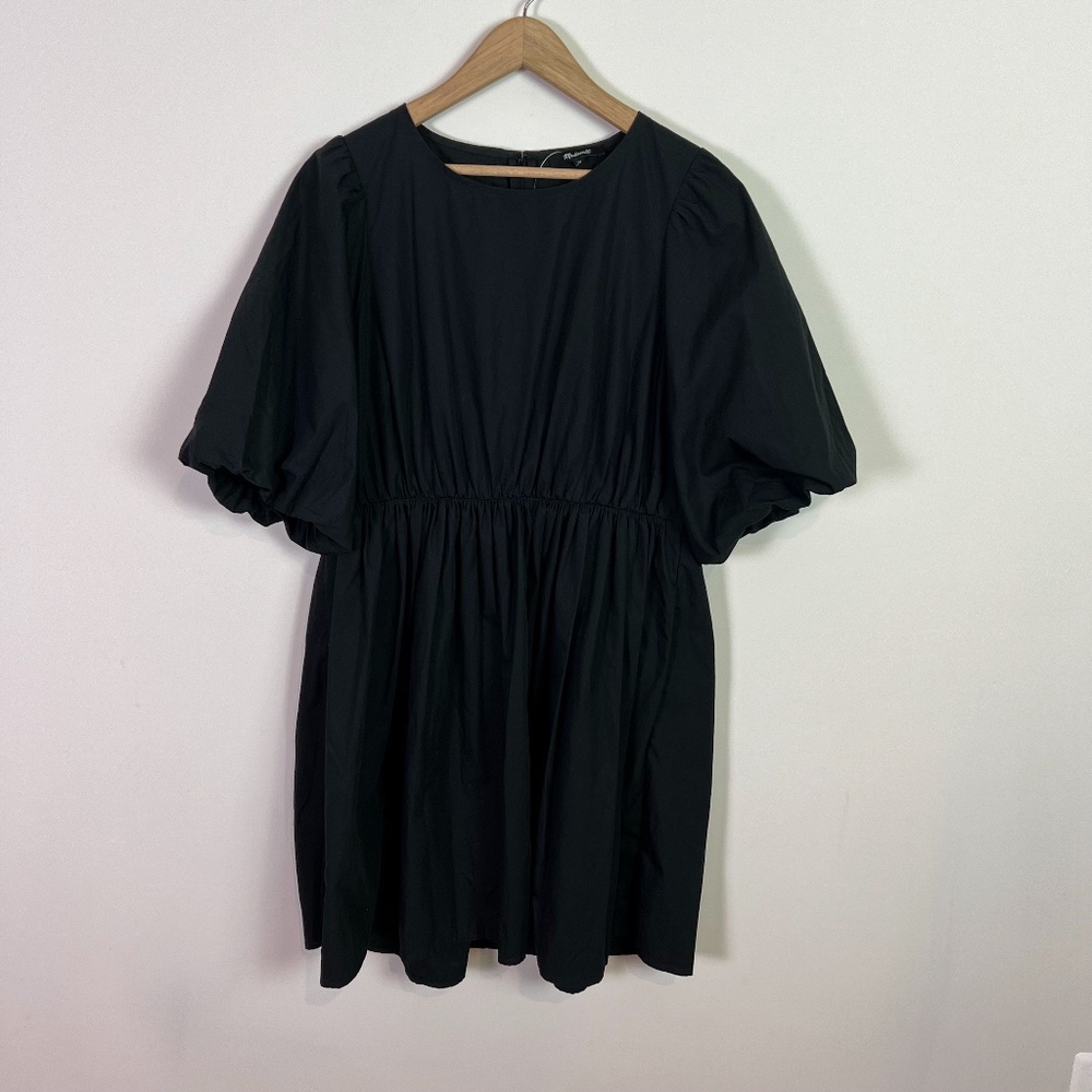 Madewell Women’s Black Poplin Crewneck Bubble Sleeve Mini Dress New Size 10 - Picture 3 of 9